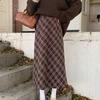 Hong Kong-Style Retro Plaid High-Waisted Slim Maxi Skirt for Women