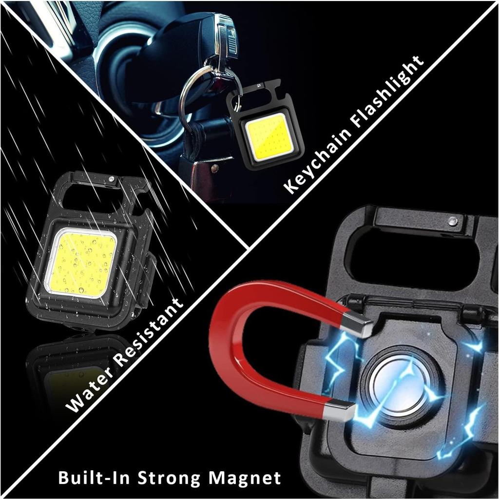 2/4Pcs Cob Keychain Work Light Keychain Flashlights 4 Light Modes,Keychain Light Emergency Light with Folding Bracket Bottle Opener for Camping