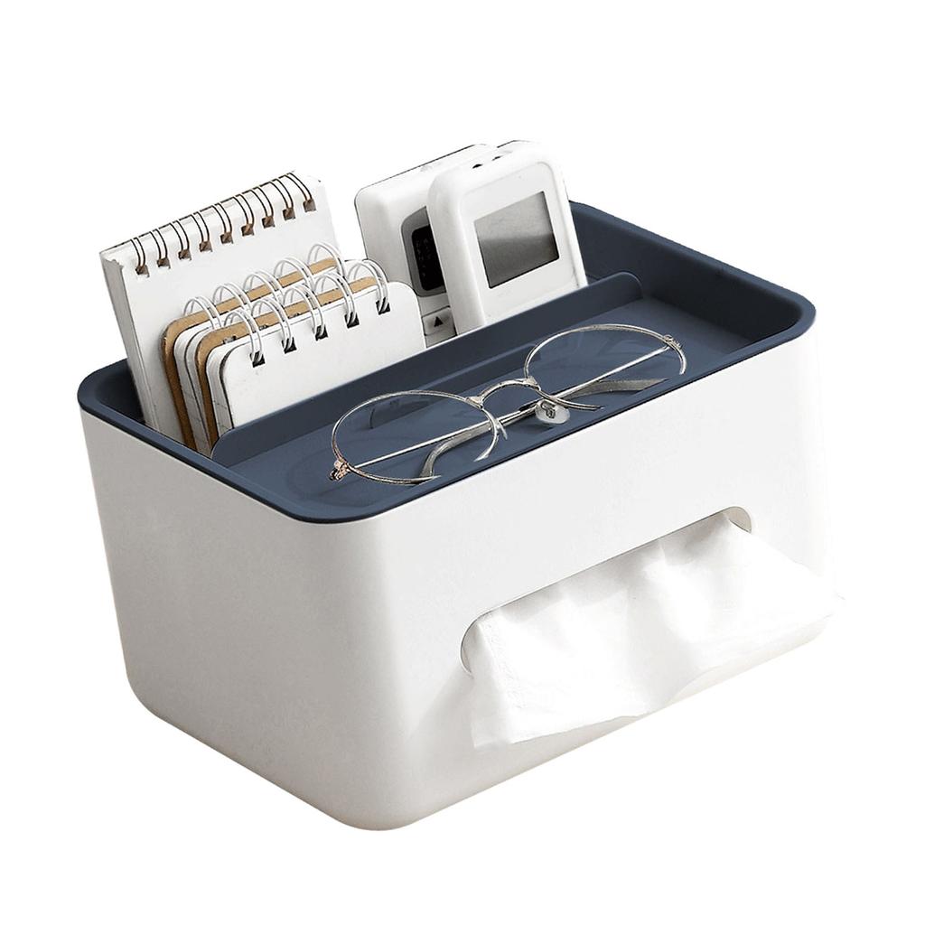 Tissue Box Cover Rectangular Multifunctional Napkin Box Holder with Remote Control Box for Living Room