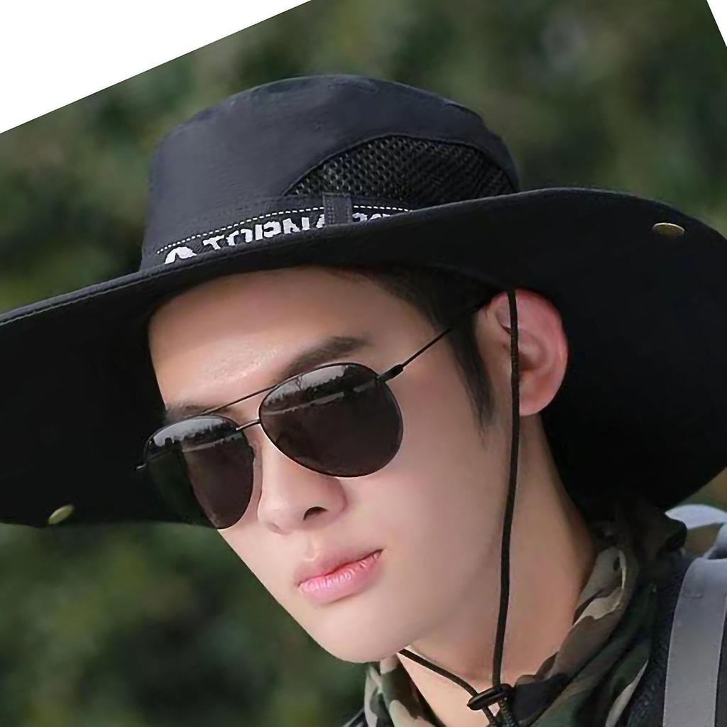 Male Sun Hat Summer Fashionable Big Brim Semi Breathable Men Fisherman Hat for Outdoor Black