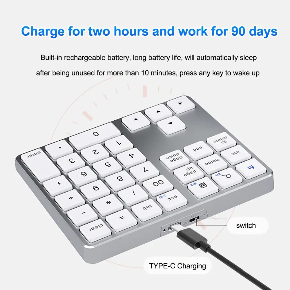 Mini Teclado Digital Inalámbrico 2.4G Teclado Numérico Bluetooth Teclado Recargable 35 Teclas Teclado Numpad para Android Window PC