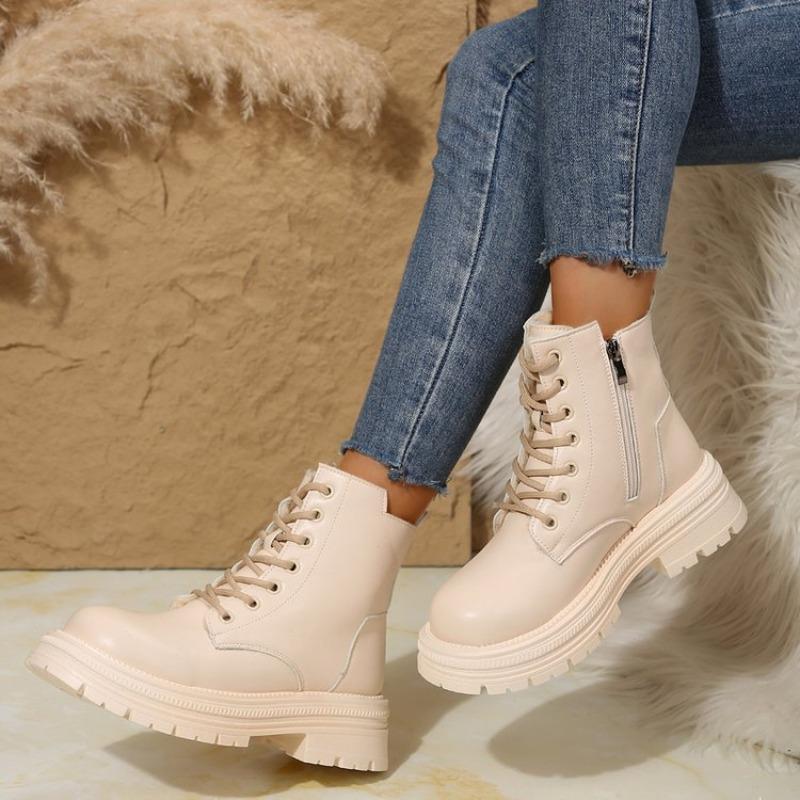 Martin Boots Women's Autumn and Winter New Low-top Thick-soled Lace-up Non-slip Large-size Velvet Martin Boots