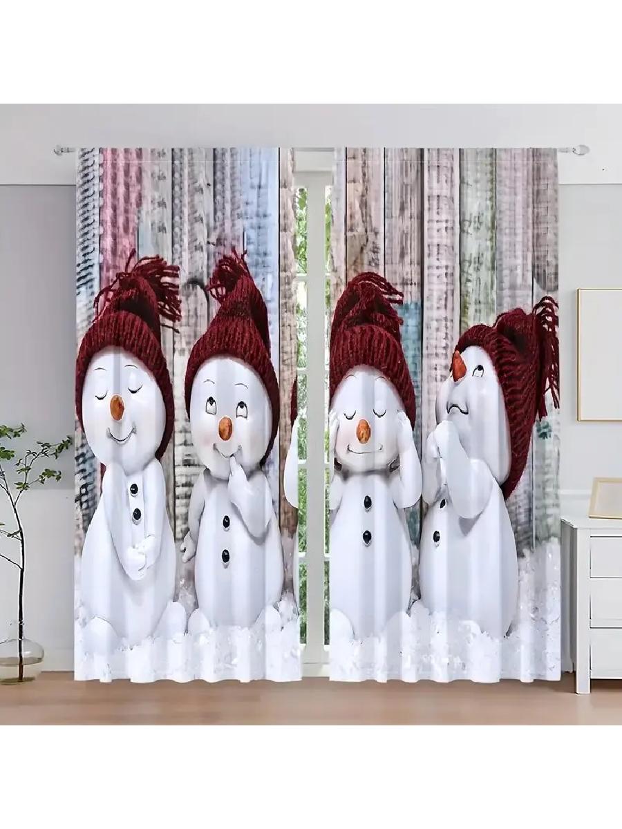 

Sheer Cartoon Snowman Printed Curtains Designed Quality Material Perfect Christmas Winter Holiday Home Curtain Set Of 2 Made Polyester Washable W100*H70(CM)-Grommet top&1PCS