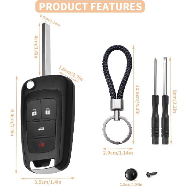 4 Button Key Fob Keyless Entry Remote Shell Case Replacement for Chevy Cruze Equinox Camaro Impala Malibu Sonic Buick Regal Verano Encore Lacrosse