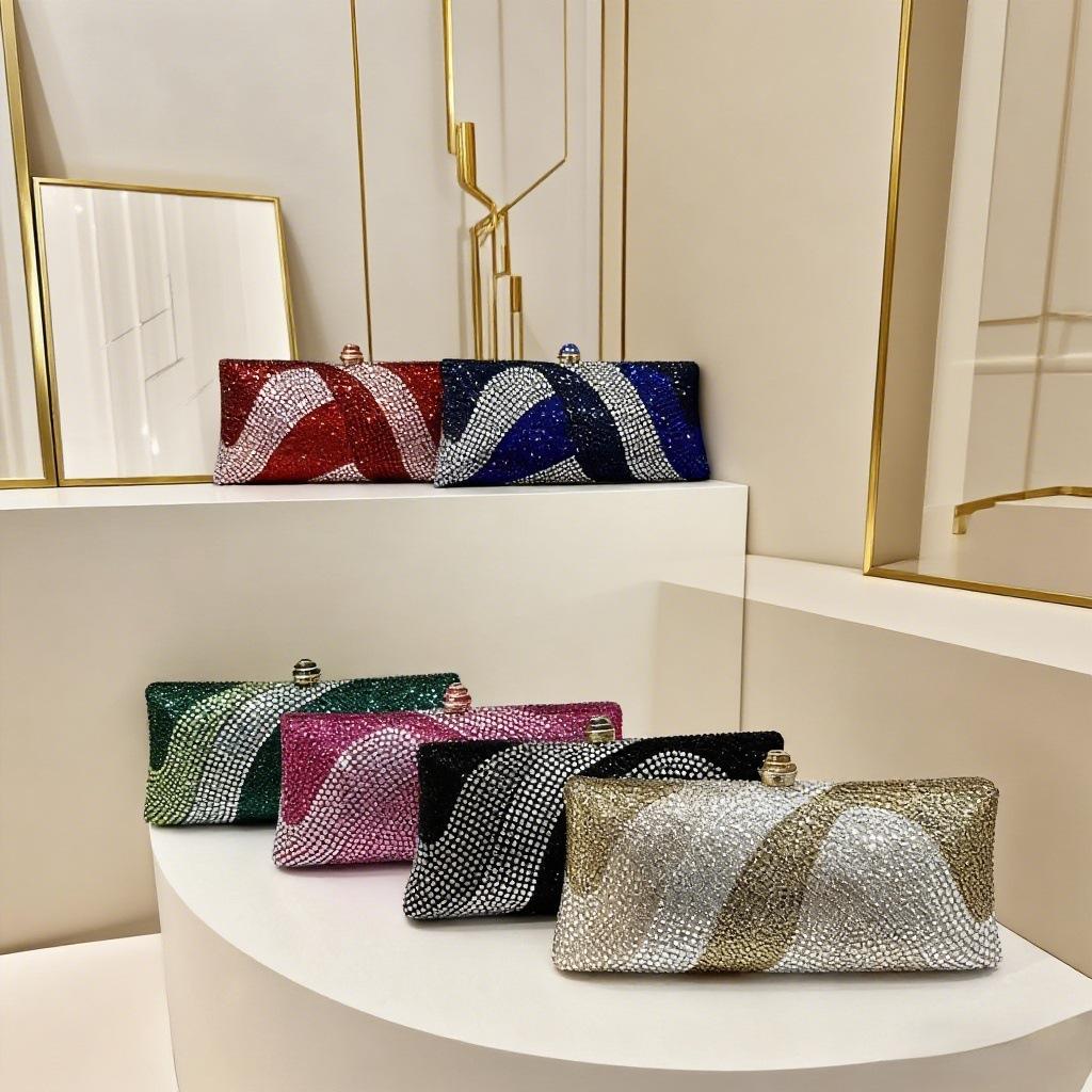 Dames Diner Tas Glanzend Volledig Diamant Horizontale Vierkante Clutch Tas Banket Licht Luxe High-End Avondtas