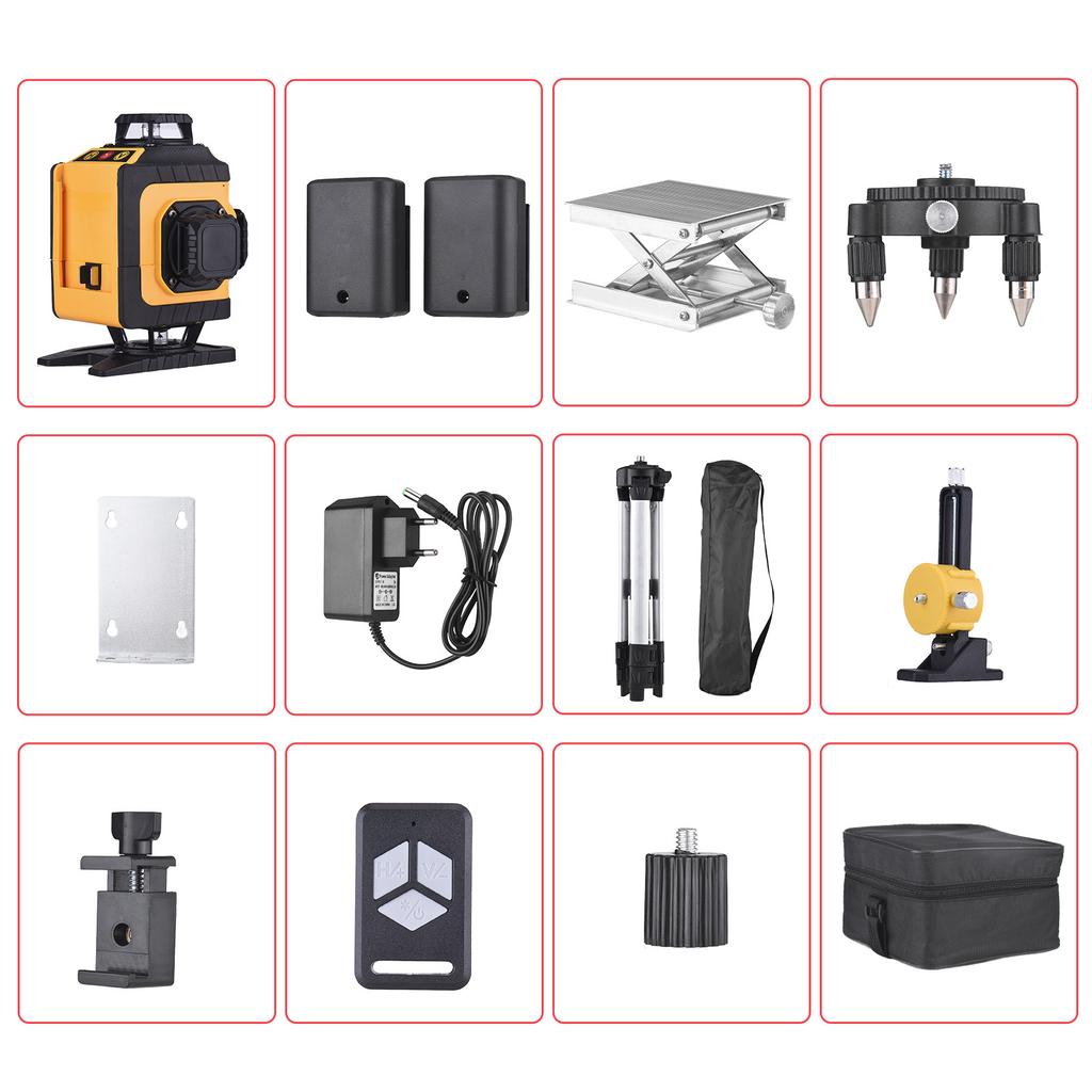 Multifunctional 4D 16 Lines Laser Level 3° Self-leveling Machine Powered By Rechargeable Lithium Battery Leveling Tool 1.2m