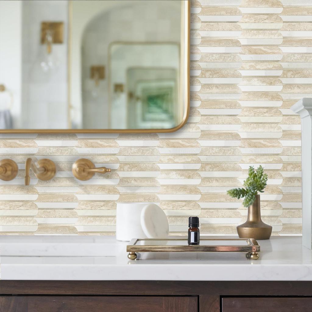 JAMAvisona 5 Pieces Nordic DIY Tile Sticker Mosaic 3D Wallpaper 3mm Thick Waterproof Stain Resistant Heat Resistant Peelable Wall Sticker Pannel