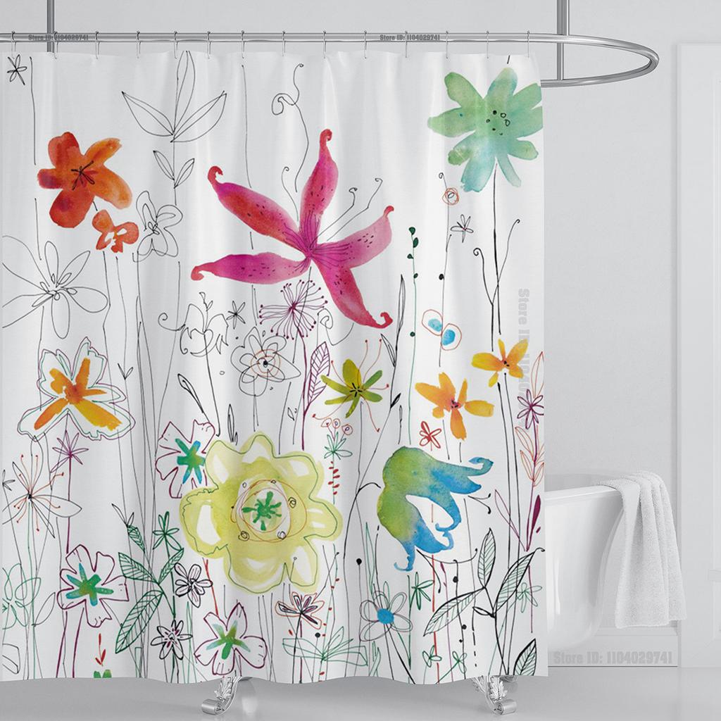 Plante Blomster Dusjforheng Vanntett Dusjforheng Polyesterstoff 3D-trykt Forheng Baderomsdekorasjon Med Kroker