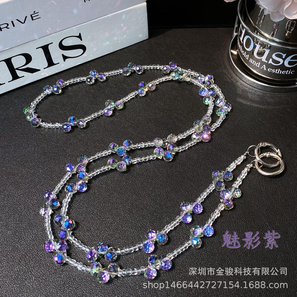 Phone Chain Crossbody Crystal Beads Long Chain Can Be Carried on Back Simple Shoulder Handmade Chain Ins Water Drop Beads Bag Hanging
