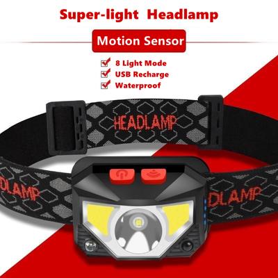 8 Modos Sensor de Movimiento Manos Libres Potente Linterna Frontal LED linterna frontal Linterna Frontal Linterna COB Antorcha luz frontal Para Acampar, pesca