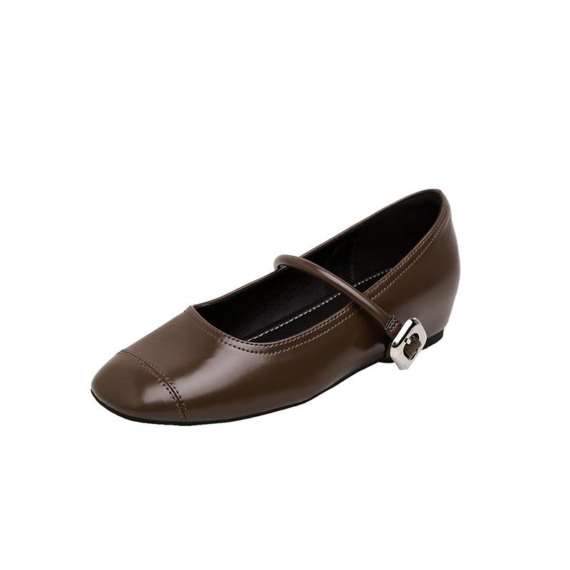 [The Same Style As Grape Mom] 35mm Inner Height Increase~ Super Soft French Square Buckle Flat Ballet Shoes Women's Mary Jane Single Shoes