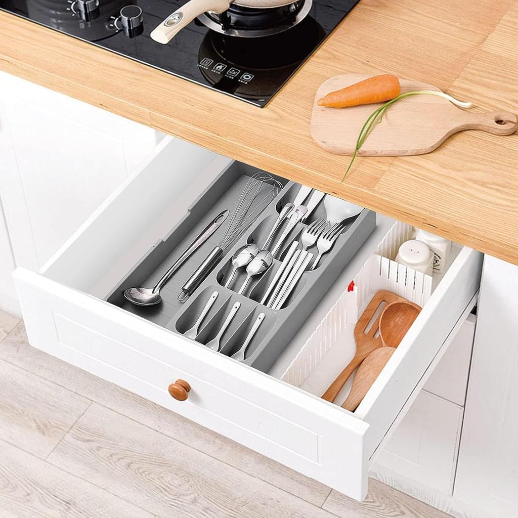 Kitchen Drawer Organizer Tray,Drawer Organiser,Cutlery Tray,Expandable Utensil Tray for Kitchen,Compact Plastic Storage Organisation for Spoons