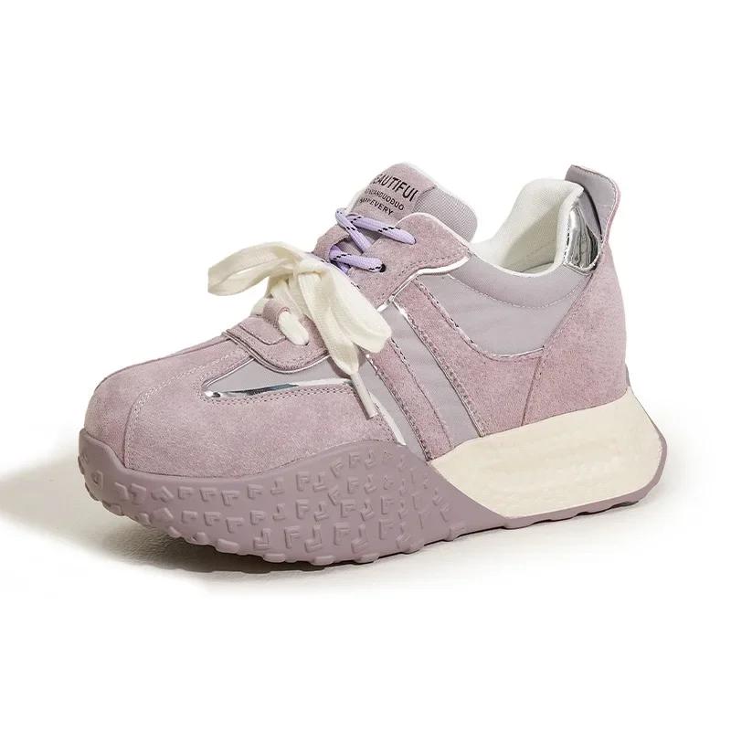 

Мода 8СМ Замша Коровья Натуральная Кожа Новые Весенние Боевые Массивные Кроссовки Обувь Балетки Ботильоны Осенние Ботильоны Женские Платформа Танкетка 39 фиолетовый