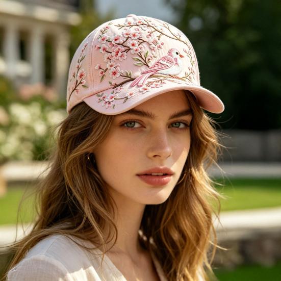 Baseballpet voor Dames, Baseballpet met Geborduurde Bloemen- en Vogelpatroon, Verstelbare Pasvorm Tuinzonnehoed voor Lente Zomer Buiten