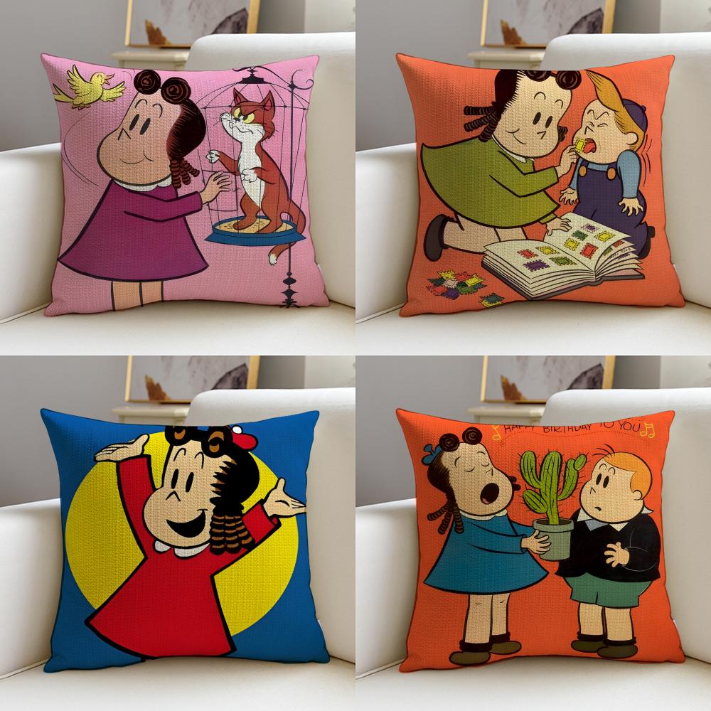Cute TThe Little Lulu ShowS Cushion Cover Breathable and skinfriendly linen pillowcase square removable and washable cushion