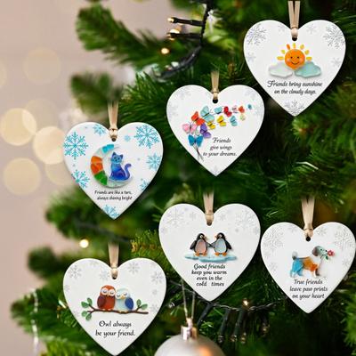 Heart-Shaped Sea Glass Friendship Ornament Handmade Sea Glass Art Christmas Animal Ornament Friendship Keepsake for Best Friends