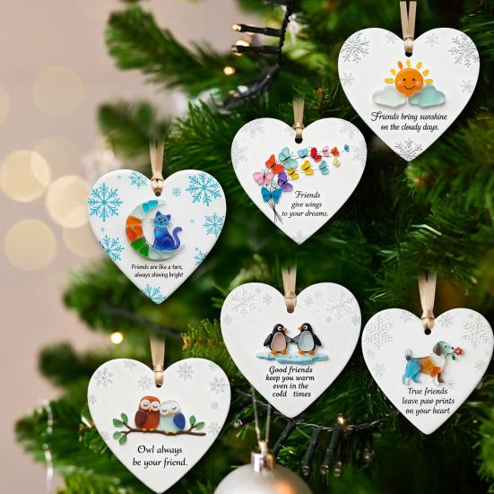 Heart-Shaped Sea Glass Friendship Ornament Handmade Sea Glass Art Christmas Animal Ornament Friendship Keepsake for Best Friends