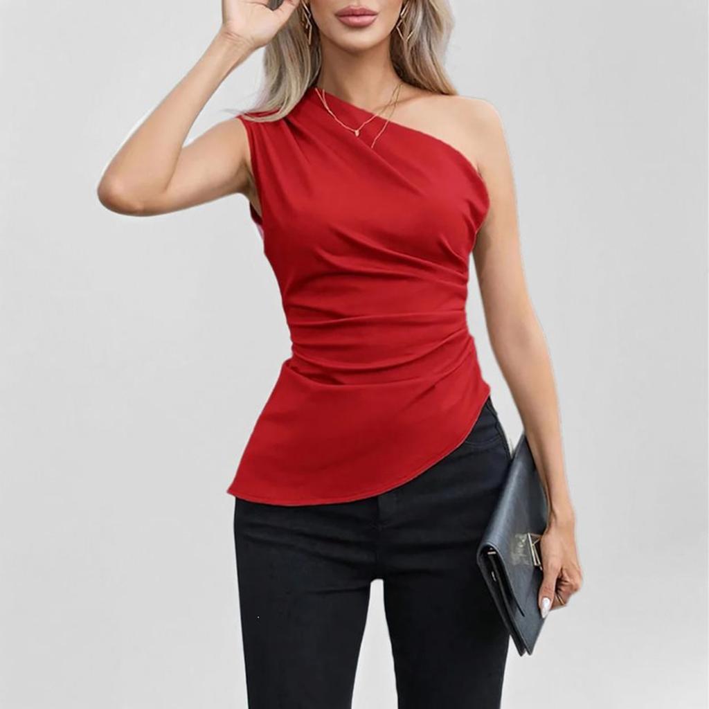 Women'sfashionable Casual Sleeveless Sloping Neck One-shoulder Pullover Top