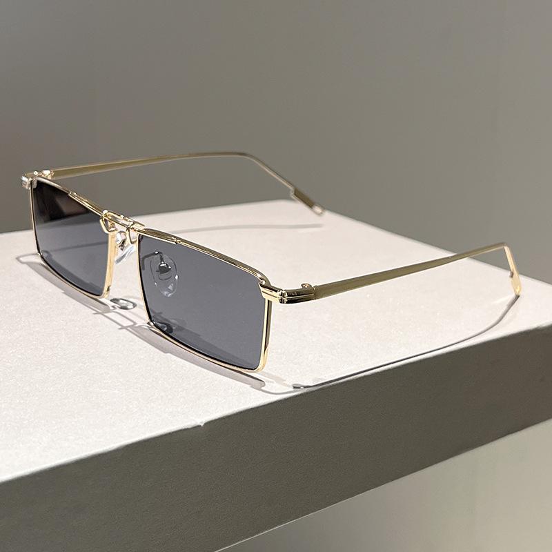 Metal Frame Sunglasses Ultra-Light Driving Shades Retro Narrow Rectangle Sunglasses Skin-Friendly Vintage Sunglasses For Driving