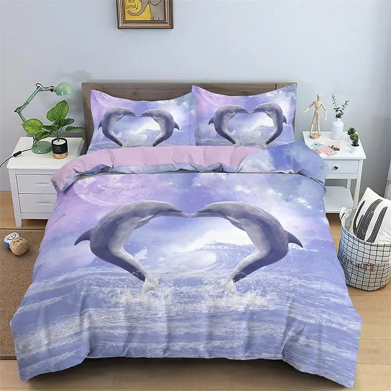 Comforter Dolphin Microfiber 3D Sea Animal Bedding Set Cartoon Comforter Full King Size For Boys Girls Adult Room Decor