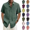 Men's Casual And Fashionable -color Lapel Button Cardigan, Cotton And Linen Men's Short-sleeved Top