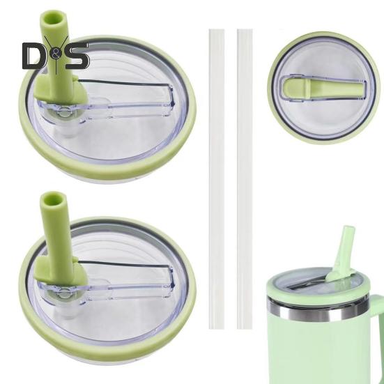 2 Pcs 40 Oz Tumbler Straw Lid with 2 Straws Leak-proof Reusable Replacement Lids Odor-free Dustproof Straw Lid for Stanley Tumbler