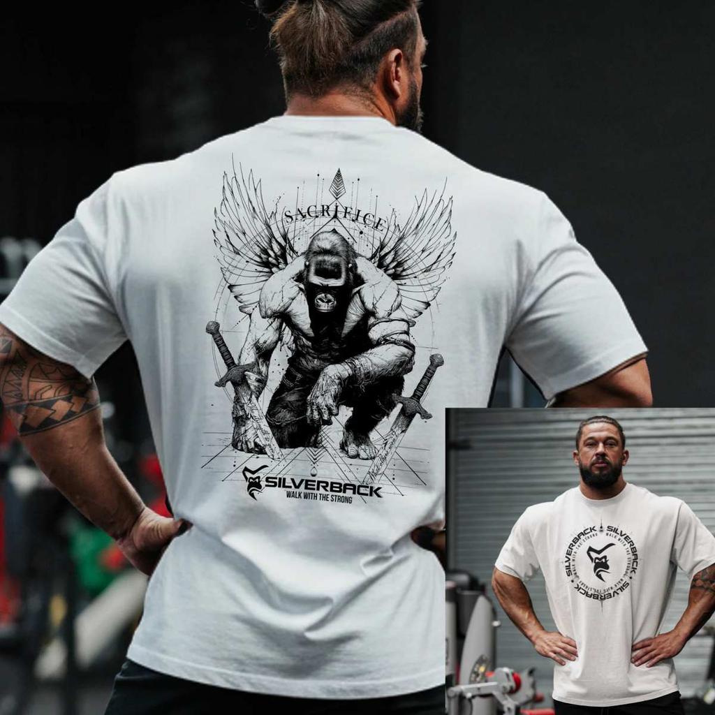 Tricou de antrenament Silverback Fitness Gym Casual pentru bărbați și femei Brand de lux Top 2026 Nou Trend Logo Artistic Doodle