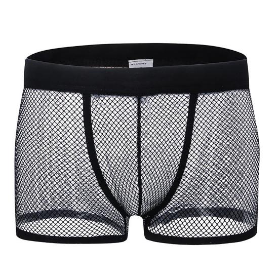 Soutong Men Underwear Hollow Out See Through Sexy Low Waist Breathable Boxer Underpants for Bathroom