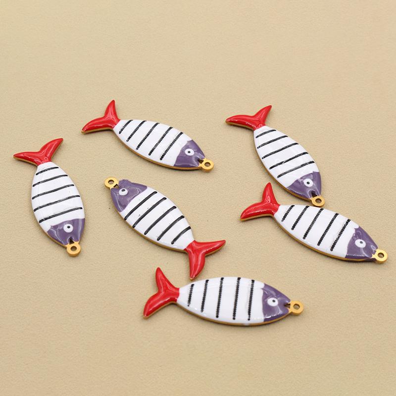 10pcs Stainless Steel Enamel Stripe Fish Charms Pendant 40x8/40x14mm DIY Jewelry Making Accessories for Necklace Earrings
