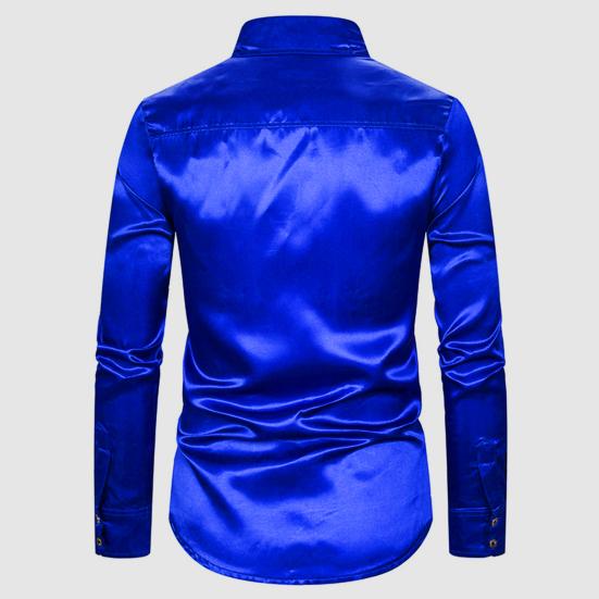 Men Shirt Club Dance Shirt Shiny Sequin Lapel Single-breasted Slim Fit Colorful Stripe Glossy Long Sleeve Performance Men Top