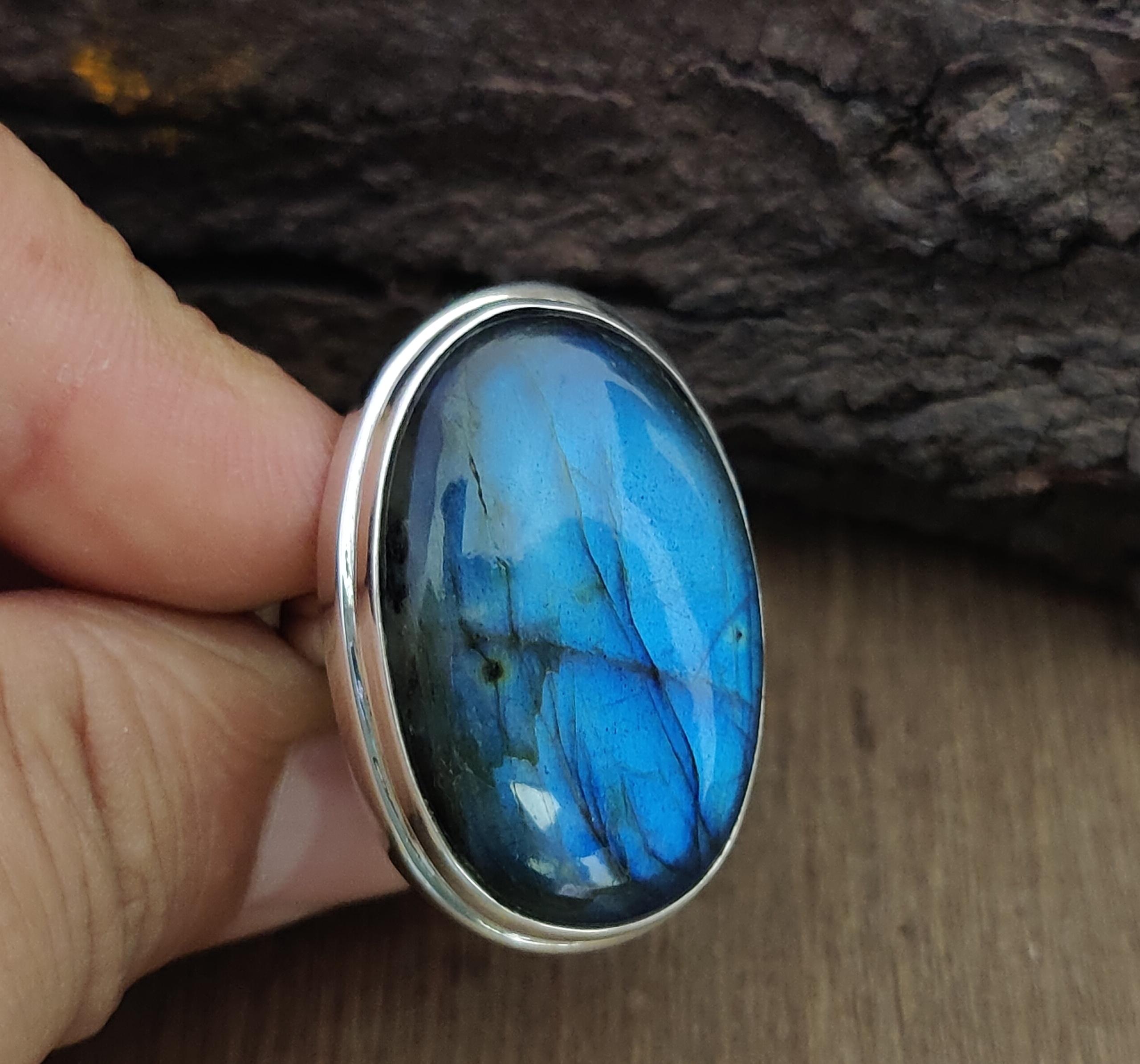 

Большое женское кольцо с лабрадором, кольцо из стерлингового серебра 925 пробы с драгоценным камнем, синий яркий лабрадор овальной формы, эффектное кольцо 7.5
