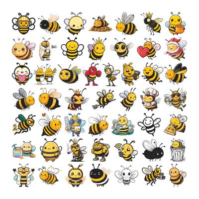50 Peças de Adesivos de Abelhinhas Para Diários Infantis, Animais de Desenho Animado e Adesivos Decorativos Fofos Para Malas
