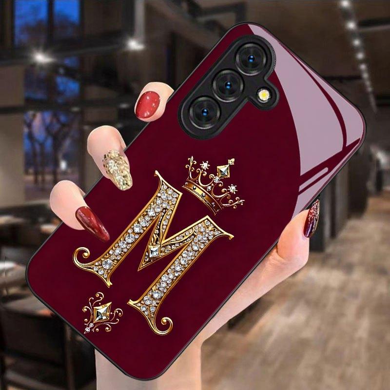 

Gold crown letter M pattern glass phone case for Samsung galaxy S26 S25 S24 S23 S22 S21 S20 FE Ultra Plus 5Ganti-fall back cover Galaxy S26