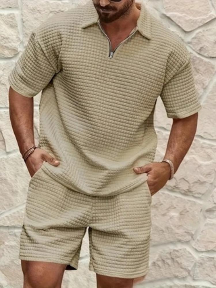 Men's Summer New Style Trendy Casual Shang Huafu Ge Comfortable Solid Color Polo Sport Set