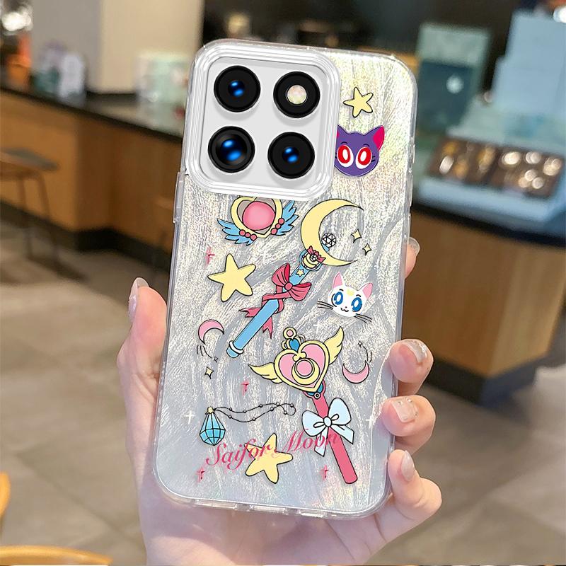 Lovely Sailors Moons Cartoon Phone Case for Xiaomi Poco X6 X3 F6 M6 M4 Pro C61 13T 11 Lite Gradient Hard Shockproof Matte Covers