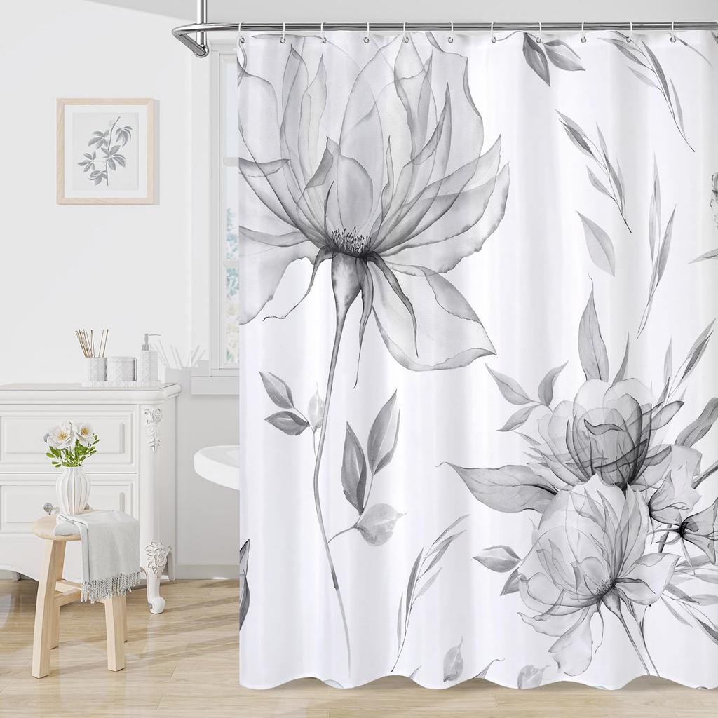 VIKAMA Watercolour Blue Floral Art Shower Curtain Bathroom Wet/Dry Separation Shower Curtain Nordic inspired Home Decor