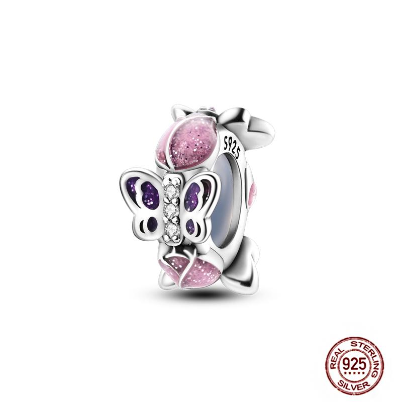 Pink Purple Series Charms Copper Murano Glass Butterfly Animal Paw Print Clasp Charm Beads Fit Original Bracelet Diy Jewelry