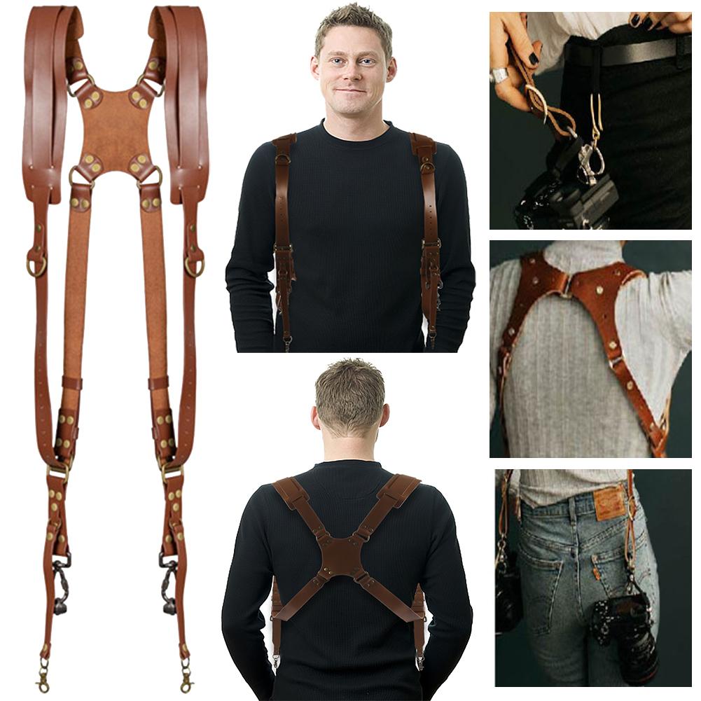 Double Shoulder Camera Strap Adjustable Dual Leather Rivet Camera Shoulder Belt Harness Outdoor Photography Tool For Canon Nikon
