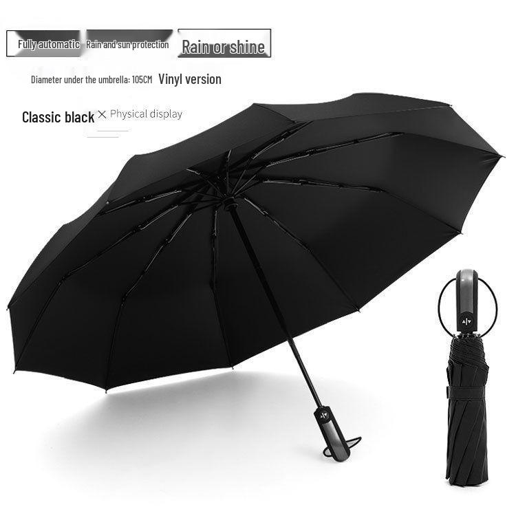 Men's XL 10-Rib Dual-Use Automatic Folding Umbrella for Sun & Rain
