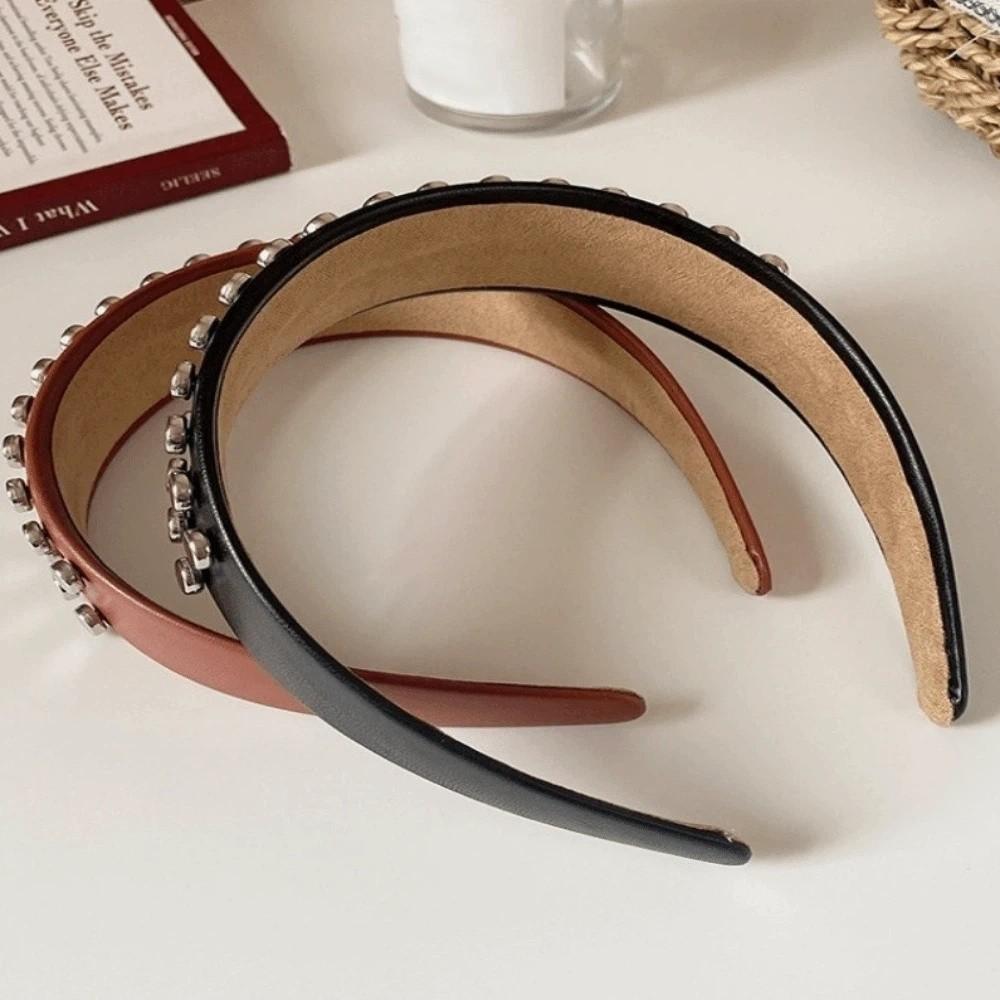 Vintage Wide Brim Hair Hoop Multi-Color Face Wash Headwear Cool Rivet Headband Outdoor