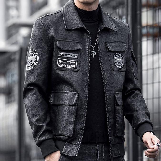 Spring Autumn Men's Motorcycle Leather Jacket Embroidery Racing Coat Windbreaker Outwear Faux Leather Biker Sports Jacket