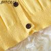 BITCED Women's Knit Cardigan Sweater - Autumn Ruffled Patchwork Slim-Fit Cropped Top Outerwear Cardigan