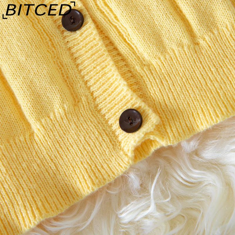 BITCED Women's Knit Cardigan Sweater - Autumn Ruffled Patchwork Slim-Fit Cropped Top Outerwear Cardigan