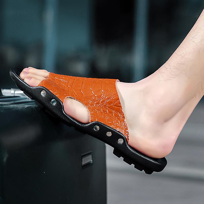 Pánské ploché pantofle Extra široké pantofle Venkovní pláž Otevřená špička Běžné Měkké vycházkové kožené sandály Velká velikost