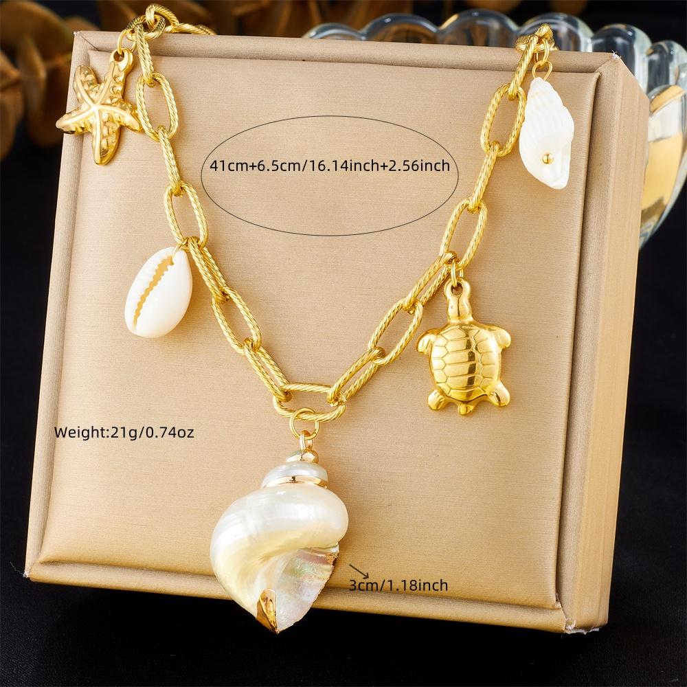 DIEYURO 316L Stainless Steell Conch Shell Starfish Turtle Dolphin Necklace For Women New Marine Neck Chain Jewelry Gift
