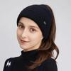 A Women's Knitted Hat with Exposed Braids, Autumn and Winter Thick Ear Protection Hat, Women's High Ponytail Braid