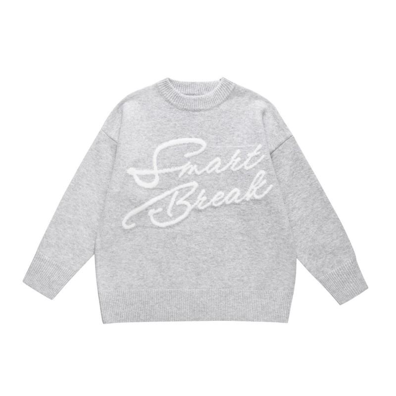 Unisex Oversized Crewneck Knit Sweater With Jacquard Letter Soft Fleece Casual Streetwear Fall