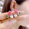 Classic Women Zinc Zinc Alloy Earrings Korean Style Earrings Tulip Rhinestone Jewelry Pearl Stud Earrings