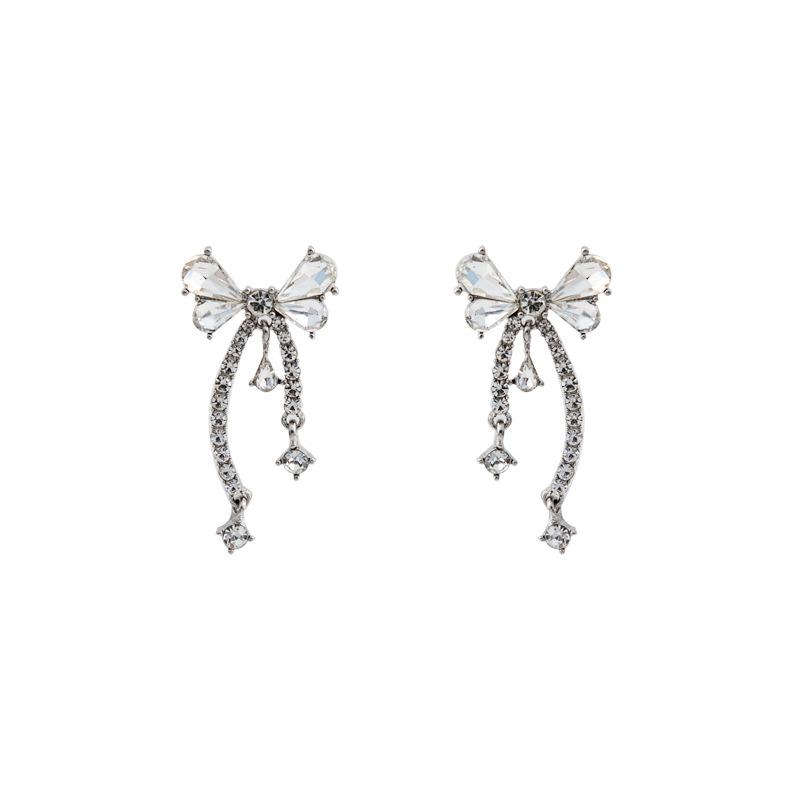 Delicate Bow Tassel Earrings, Diamond-Set Creative Design, High-End Sweet Earrings For Women