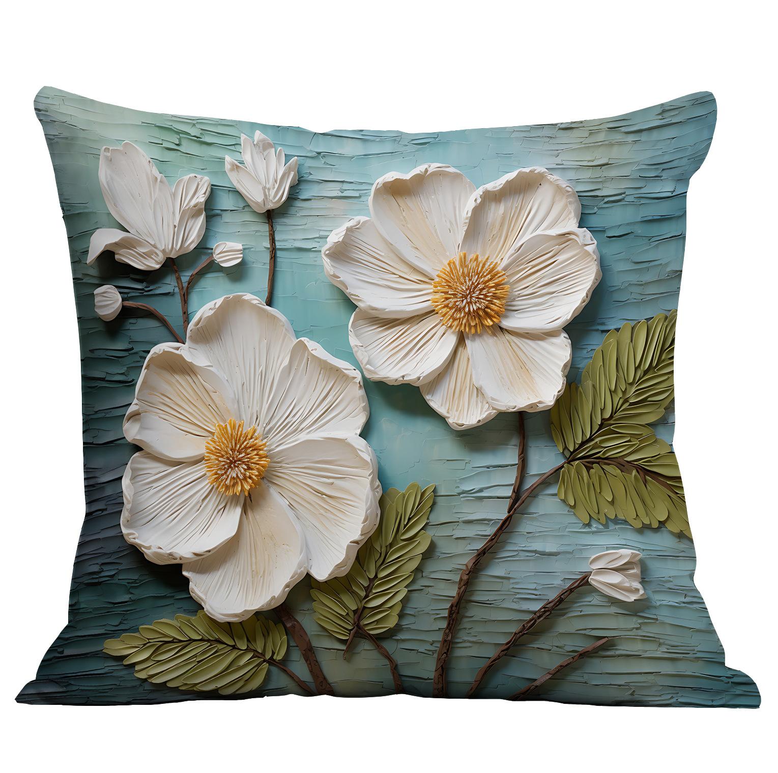 

Новая наволочка с цветочным принтом, имитирующая трехмерный стиль масляной живописи, креативная цветочная, для дома, гостиной, диванной подушки 45 * 45Cm